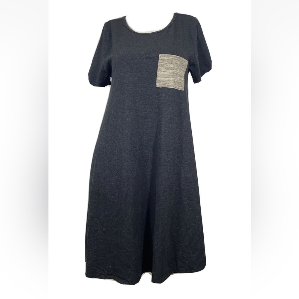 LuLaRoe Size L T-Shirt Dress Black Gray Space Dye Stretch Oversized Pullover